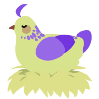 A lemon and blurple chicken with a neck-speckle pattern