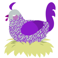 Shine, a silver and violet chicken with a double-lace pattern