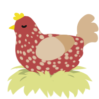 Layla, a red and beige chicken with a speckle pattern
