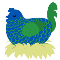 A ultramarine and viridian chicken with a lace pattern