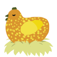 A orange and yellow chicken with a speckle pattern