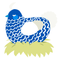 A ultramarine and white chicken with a lace pattern