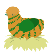 A orange and leaf chicken with a bar pattern