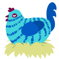 A aqua and ultramarine chicken with a bar pattern
