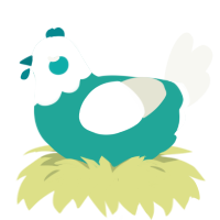 A turquoise and white chicken with a head pattern