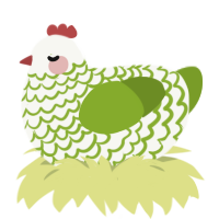 A white and chartreuse chicken with a lace pattern