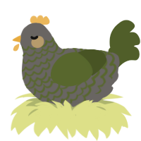 A grey and olive chicken with a lace pattern
