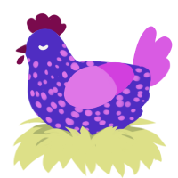 A indigo and orchid chicken with a speckle pattern
