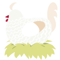 A white and cream chicken with a lace pattern
