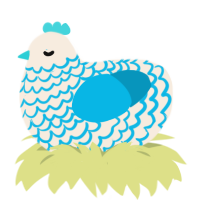 A cream and cerulean chicken with a lace pattern