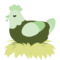 A olive and gluppy chicken with a head pattern