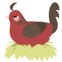 A red and bark chicken with a neck-speckle pattern