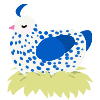 Periwinkle, a white and ultramarine chicken with a speckle pattern