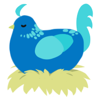 A sapphire and aqua chicken with a neck-speckle pattern
