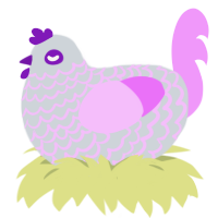 Eggs, a mist and lavender chicken with a lace pattern