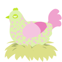 chicken pox vaccine, a apple and pink chicken with a speckle pattern
