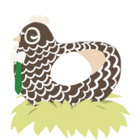 JaniTurd, a bark and cream chicken with a lace pattern