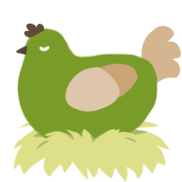 A chartreuse and beige chicken