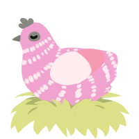 A pink and rose chicken with a bar pattern