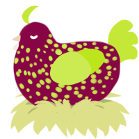 Nuclear Strawberry, a maroon and lime chicken with a speckle pattern