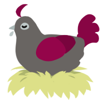 A grey and maroon chicken