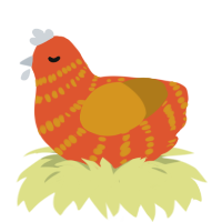 A vermilion and ochre chicken with a bar pattern