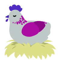 A silver and plum chicken with a neck-speckle pattern