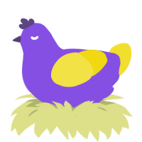 A blurple and yellow chicken
