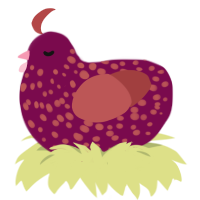 A wine and red chicken with a speckle pattern