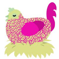 A lemon and fuchsia chicken with a double-lace pattern