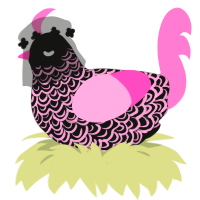 A black and pink chicken with a double-lace pattern
