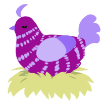 A plum and lilac chicken with a bar pattern