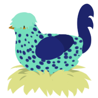 A mint and navy chicken with a speckle pattern