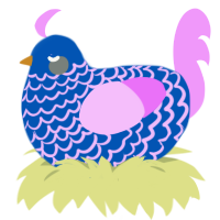 A ultramarine and lavender chicken with a lace pattern