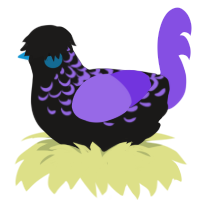 A sable and blurple chicken with a half-lace pattern