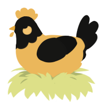 A honey and black chicken with a head pattern