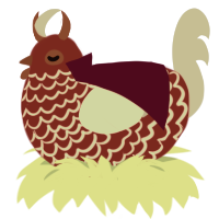 A crimson and silver chicken with a lace pattern