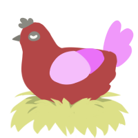 A red and lavender chicken