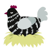 A black and silver chicken with a bar pattern