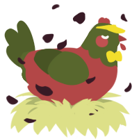A red and olive chicken with a head pattern