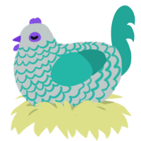 A silver and turquoise chicken with a lace pattern