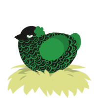 A sable and viridian chicken with a double-lace pattern