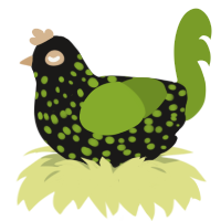 A sable and chartreuse chicken with a speckle pattern