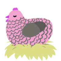 A pink and grey chicken with a lace pattern