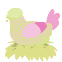A lemon and pink chicken with a lace pattern