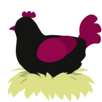 A black and maroon chicken