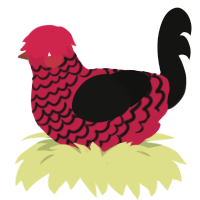 A crimson and black chicken with a lace pattern