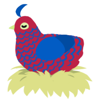 Juicy Drop Pop, a crimson and ultramarine chicken with a lace pattern