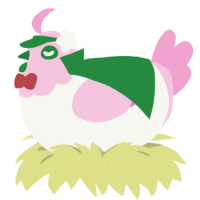 A white and pink chicken with a head pattern