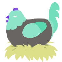 A grey and mint chicken with a head pattern